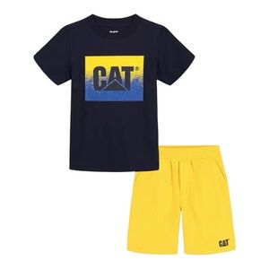 New Caterpillar Boys Short Sleeve T-shirt and French Terry Shorts, Set Yellow 5
